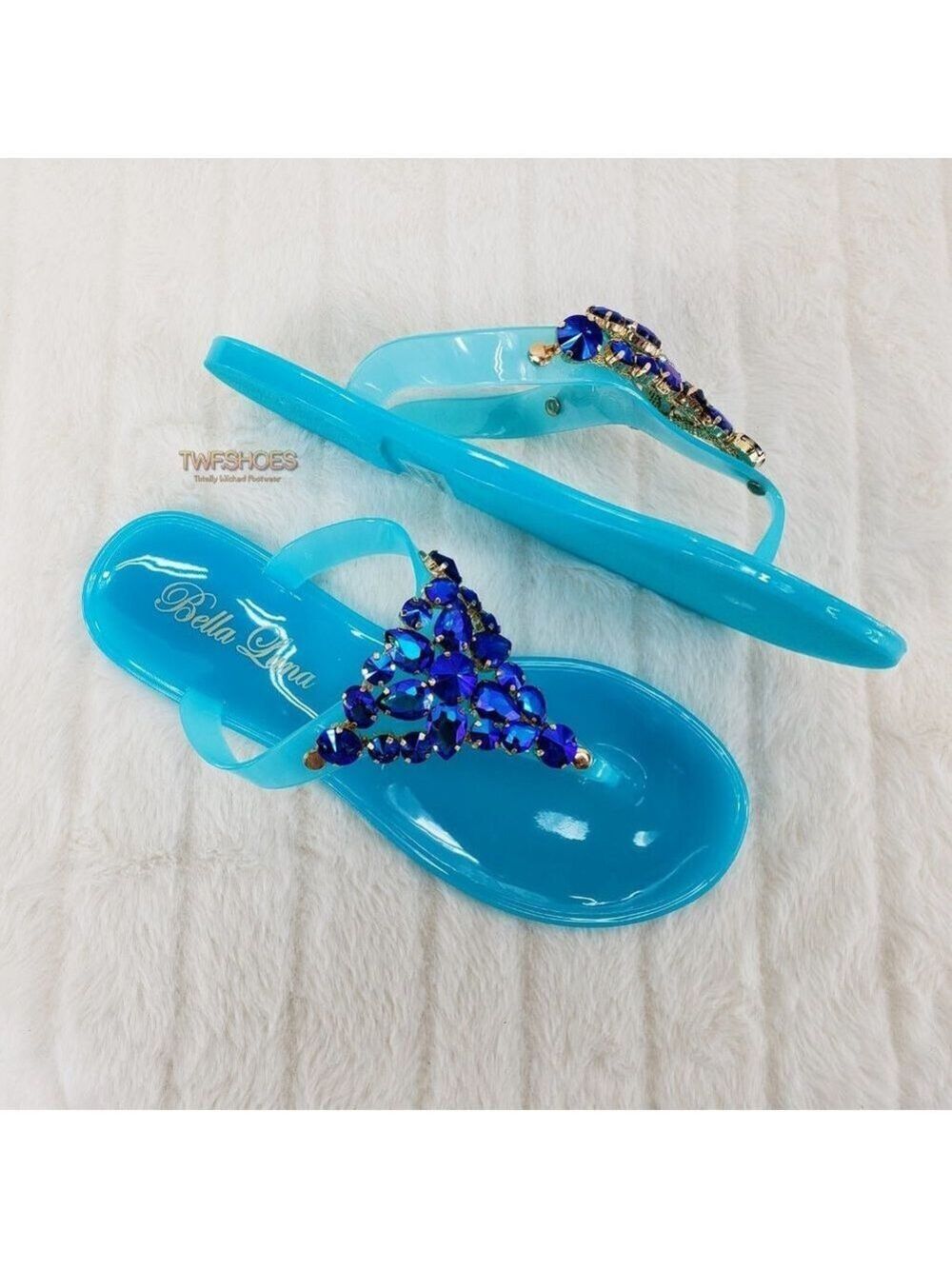 Rhinestone Jelly Sandals Blue